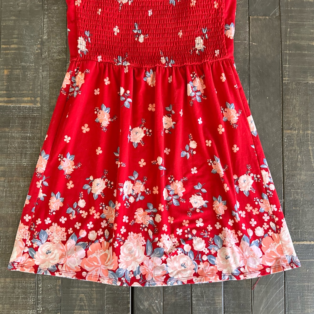 Strapless Red Floral Juniors Button-Front Foam Cup Dress Size XL/XG (15-17) - Picture 10 of 15